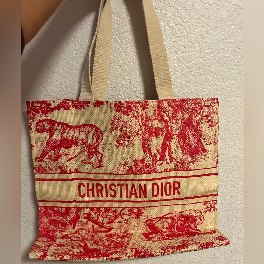 Dior Red and Cream Toile de Jouy Tote
